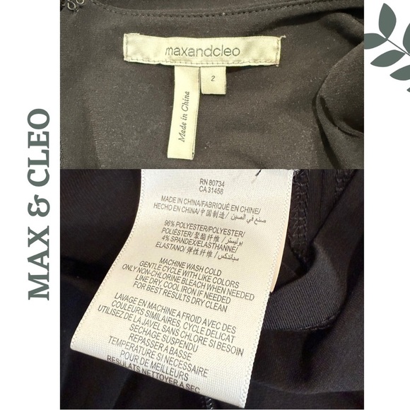 Max & Cleo Black Drape Front Cocktail Dress Cap Sleeve Stretch (Size 2) - Picture 6 of 6